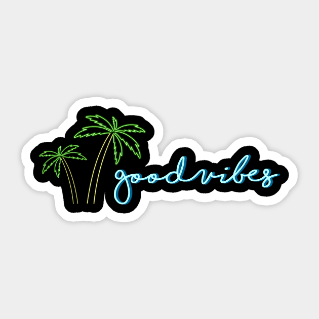 Good Vibes A Modern Typography Minimal Art Of Palm Trees Sticker by mangobanana